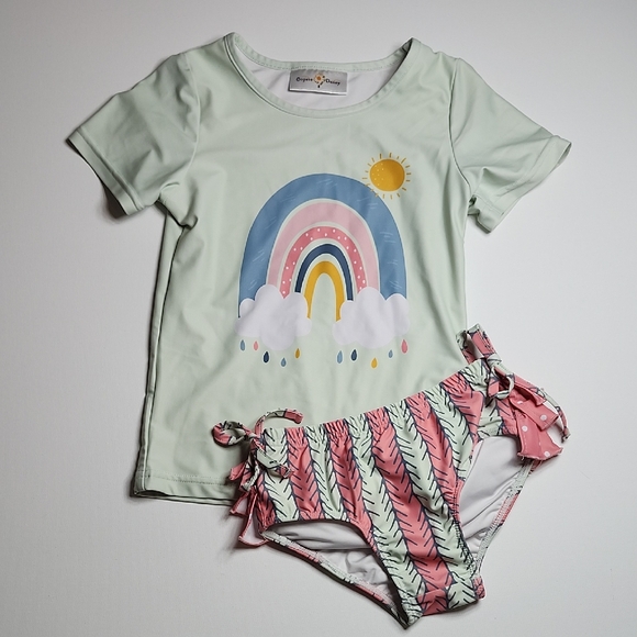 Oopsie Daisy Girls 2-Piece Swimsuit Rash Guard Set Rainbow Sun Size 8 - Picture 1 of 9